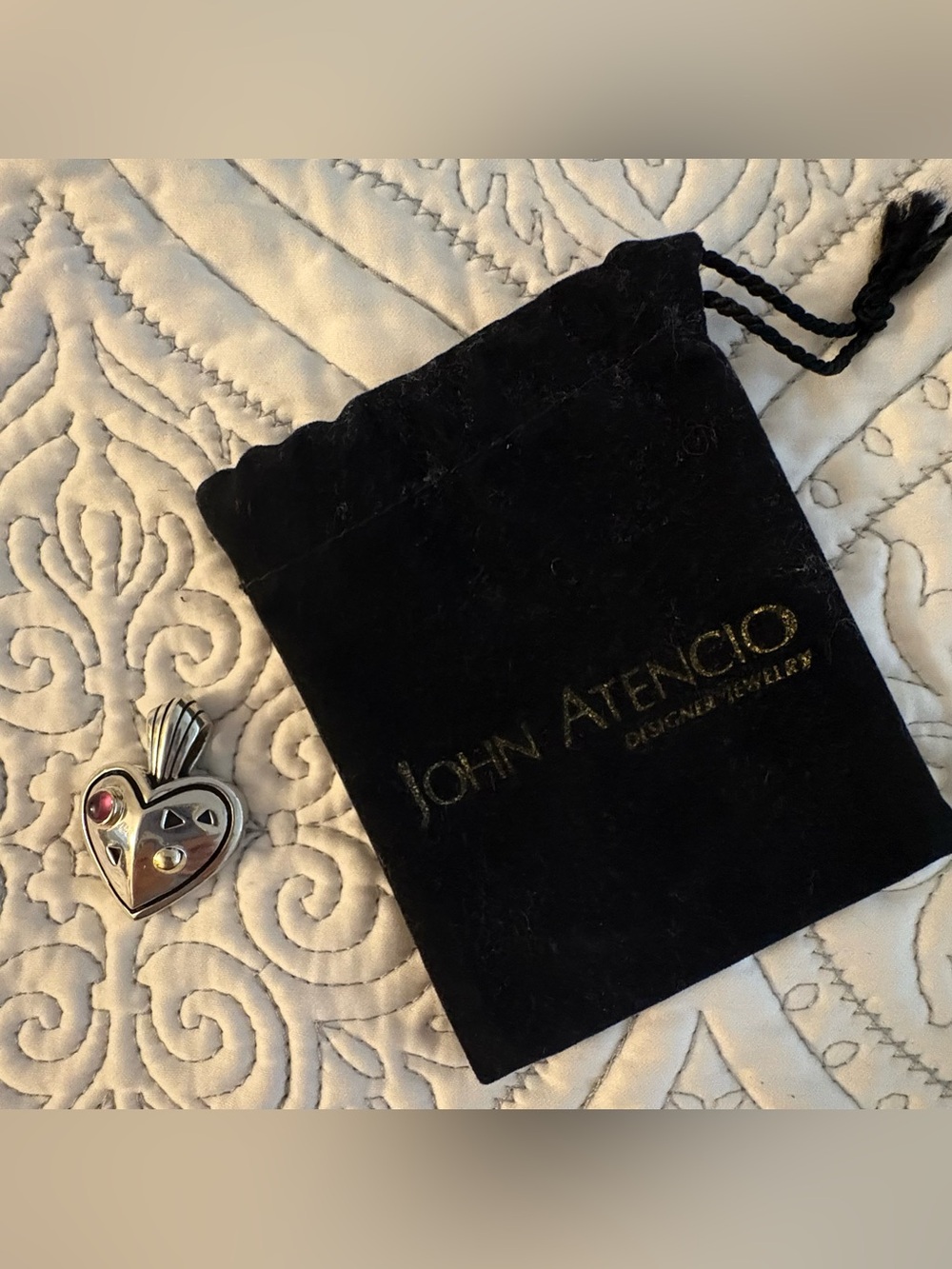 John Atencio 925 Sterling Silver and 18K Heart Pendant with Amethyst - Picture 2 of 11